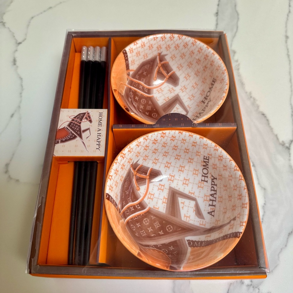 💫 Luxury-Inspired Bowl & Chopstick Gift Set – 2026 Year of the Horse Edition
